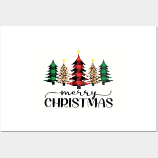 Merry Christmas Cheetah and Buffalo (Red & Green) Plaid Design Posters and Art